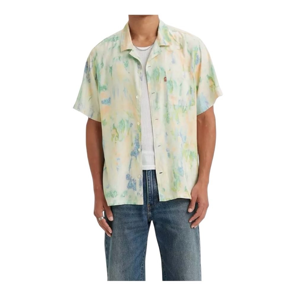 Levi's Menโs Tie Dye Button Up Camp Shirt Size Small White Blue Green